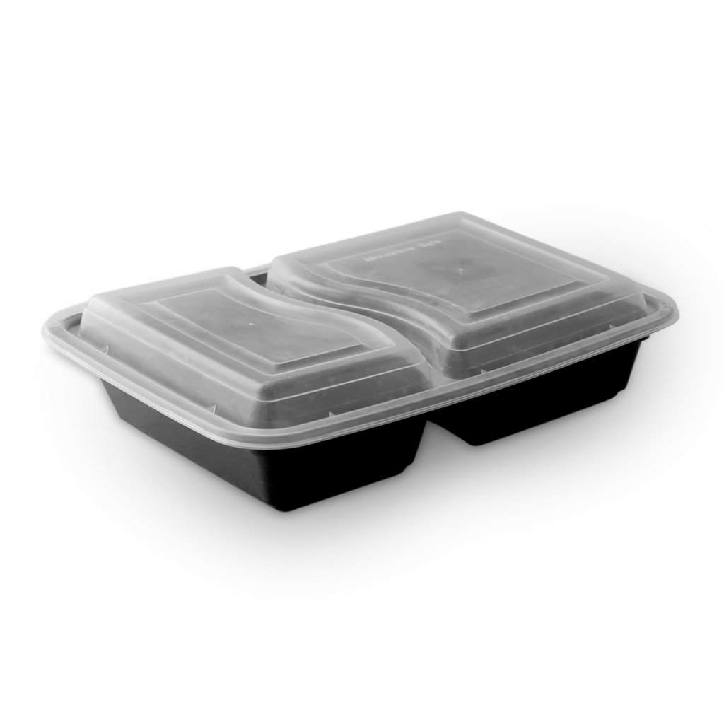 WHOLESALE-Rectangle Microwave Container 32 OZ With Lid – 2 Sections (1